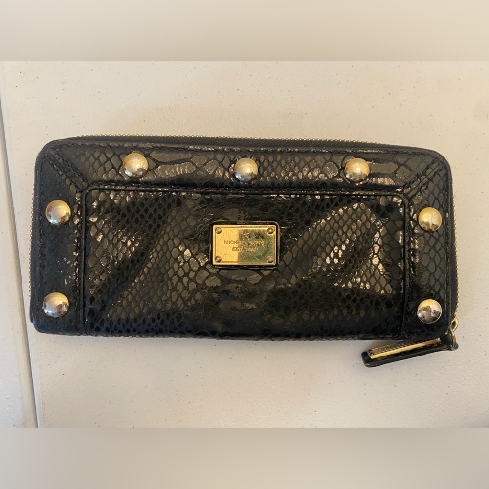 Michael Kors Black Snakeskin Gold Studded Wallet